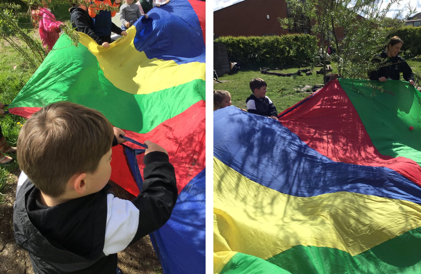 Children playing games with the parachute