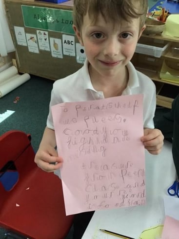 Pupil with his writing